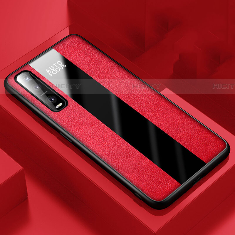 Coque Silicone Gel Motif Cuir Housse Etui pour Oppo Find X2 Pro Rouge Plus