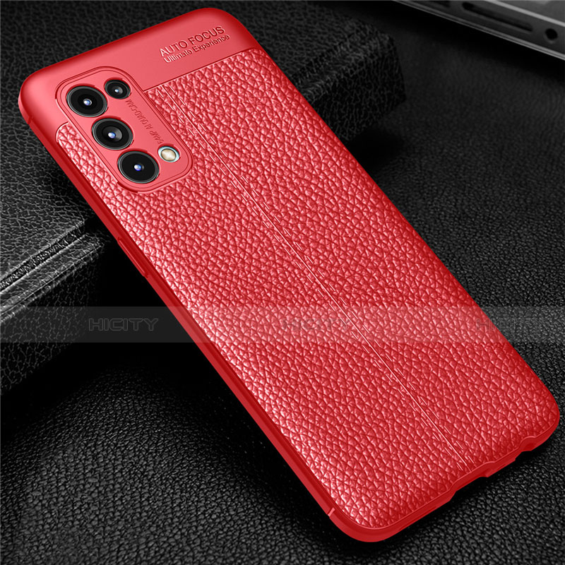 Coque Silicone Gel Motif Cuir Housse Etui pour Oppo Find X3 Lite 5G Rouge Plus