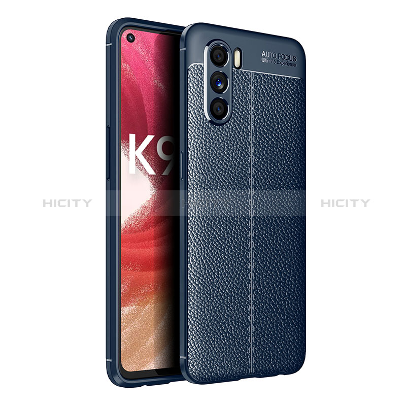 Coque Silicone Gel Motif Cuir Housse Etui pour Oppo K9 Pro 5G Bleu Plus