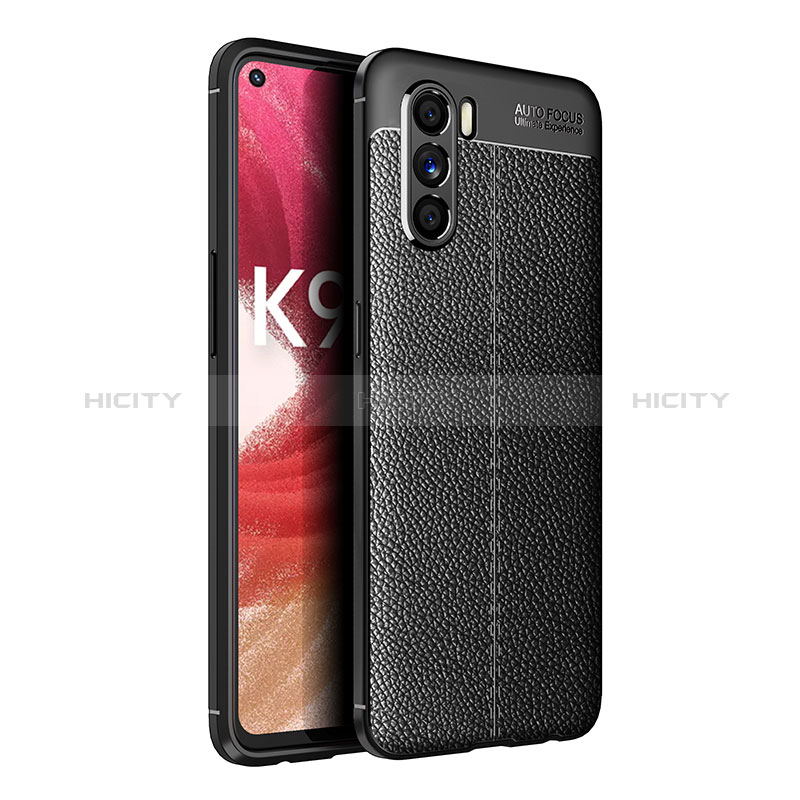 Coque Silicone Gel Motif Cuir Housse Etui pour Oppo K9 Pro 5G Noir Plus