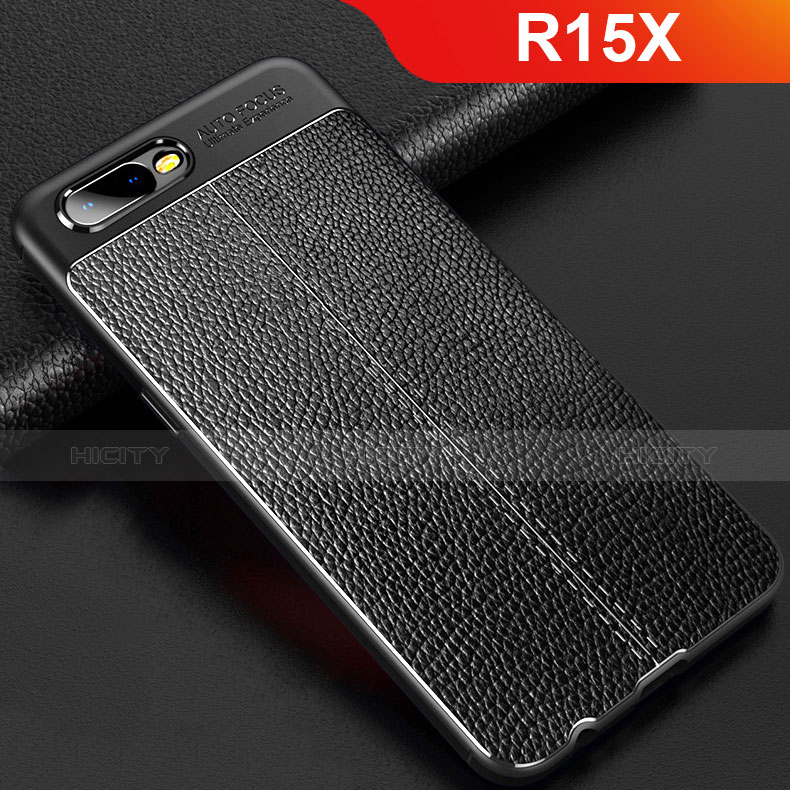 Coque Silicone Gel Motif Cuir Housse Etui pour Oppo R15X Noir Plus