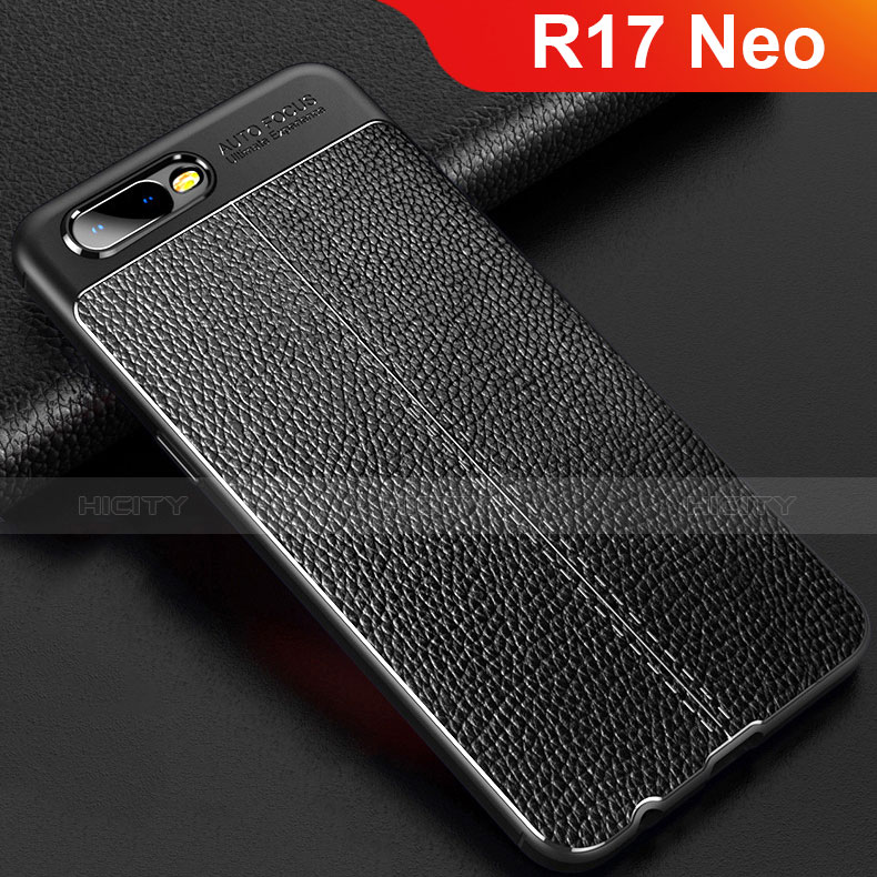 Coque Silicone Gel Motif Cuir Housse Etui pour Oppo R17 Neo Noir Plus