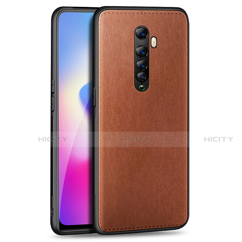 Coque Silicone Gel Motif Cuir Housse Etui pour Oppo Reno2 Marron Plus