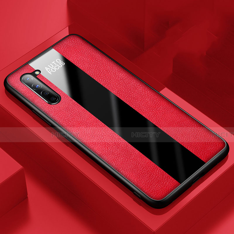 Coque Silicone Gel Motif Cuir Housse Etui pour Oppo Reno3 Rouge Plus