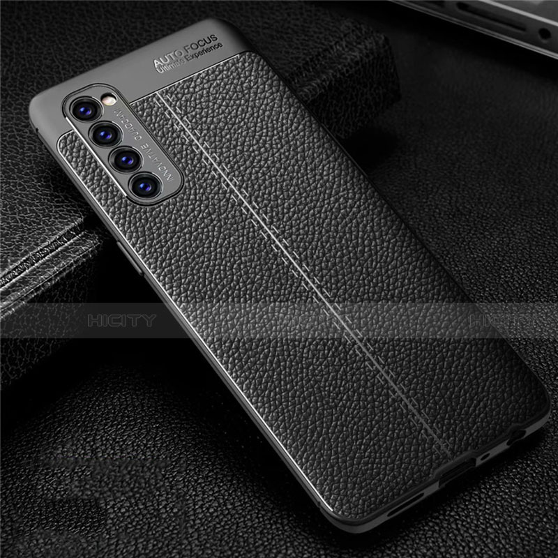 Coque Silicone Gel Motif Cuir Housse Etui pour Oppo Reno4 Pro 4G Noir Plus