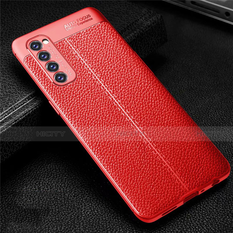 Coque Silicone Gel Motif Cuir Housse Etui pour Oppo Reno4 Pro 4G Rouge Plus