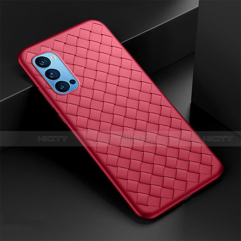 Coque Silicone Gel Motif Cuir Housse Etui pour Oppo Reno4 Pro 5G Rouge Plus