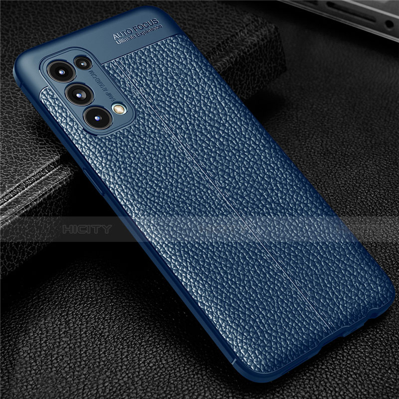 Coque Silicone Gel Motif Cuir Housse Etui pour Oppo Reno5 5G Bleu Plus