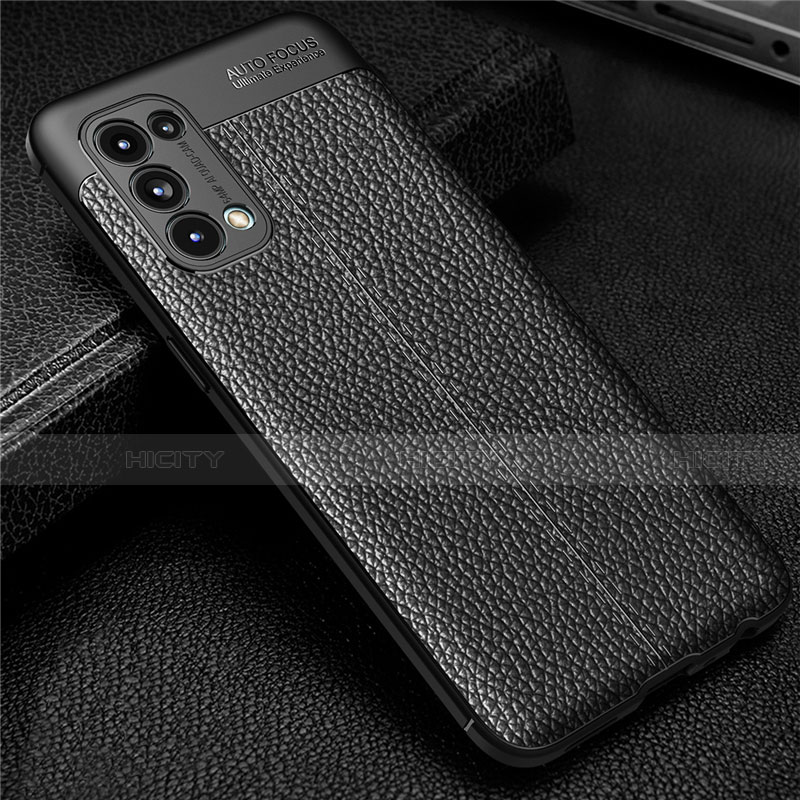 Coque Silicone Gel Motif Cuir Housse Etui pour Oppo Reno5 5G Noir Plus