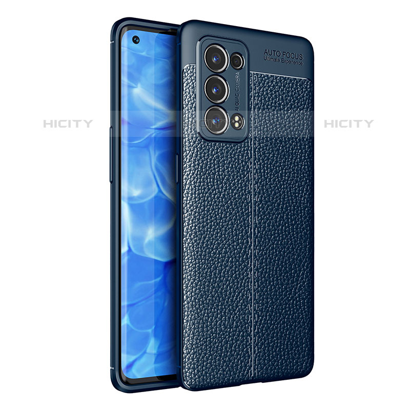 Coque Silicone Gel Motif Cuir Housse Etui pour Oppo Reno6 Pro 5G Bleu Plus