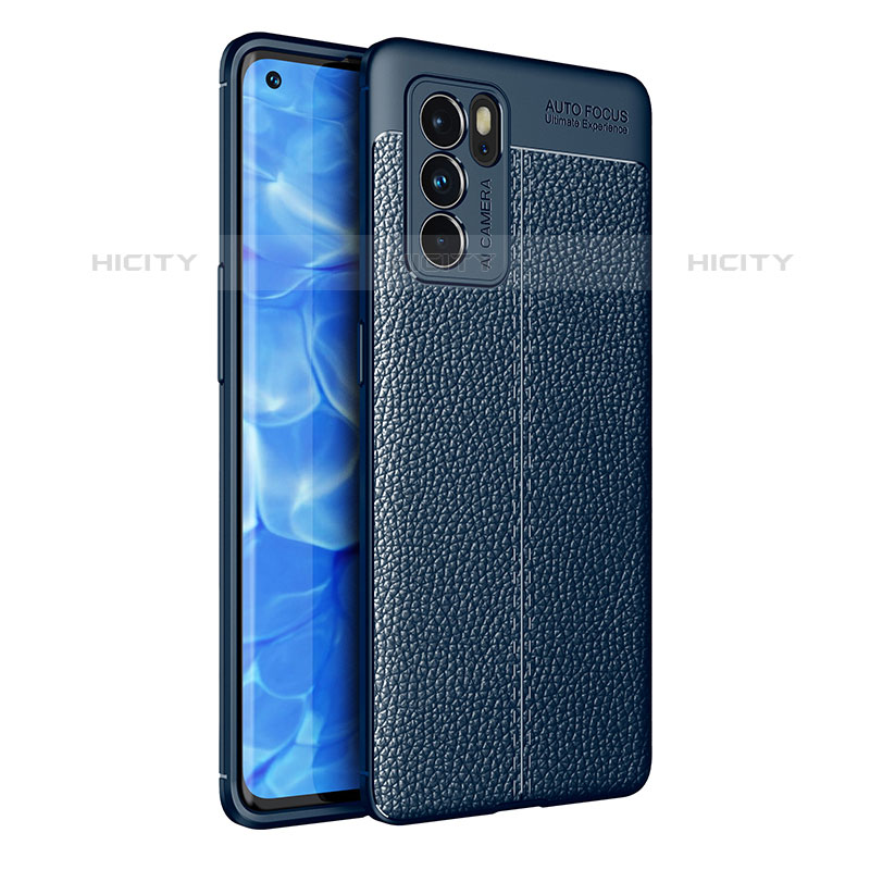 Coque Silicone Gel Motif Cuir Housse Etui pour Oppo Reno6 Pro 5G India Bleu Plus