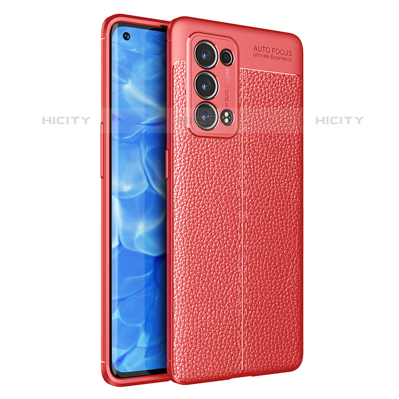 Coque Silicone Gel Motif Cuir Housse Etui pour Oppo Reno6 Pro 5G Rouge Plus