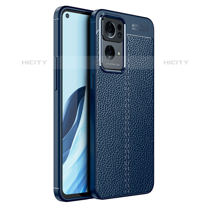 Coque Silicone Gel Motif Cuir Housse Etui pour Oppo Reno7 Pro 5G Bleu Plus