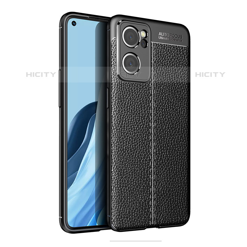 Coque Silicone Gel Motif Cuir Housse Etui pour Oppo Reno7 SE 5G Noir Plus