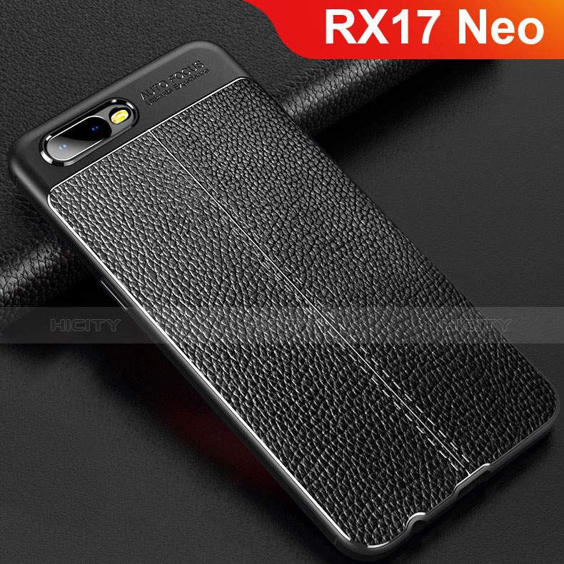 Coque Silicone Gel Motif Cuir Housse Etui pour Oppo RX17 Neo Noir Plus