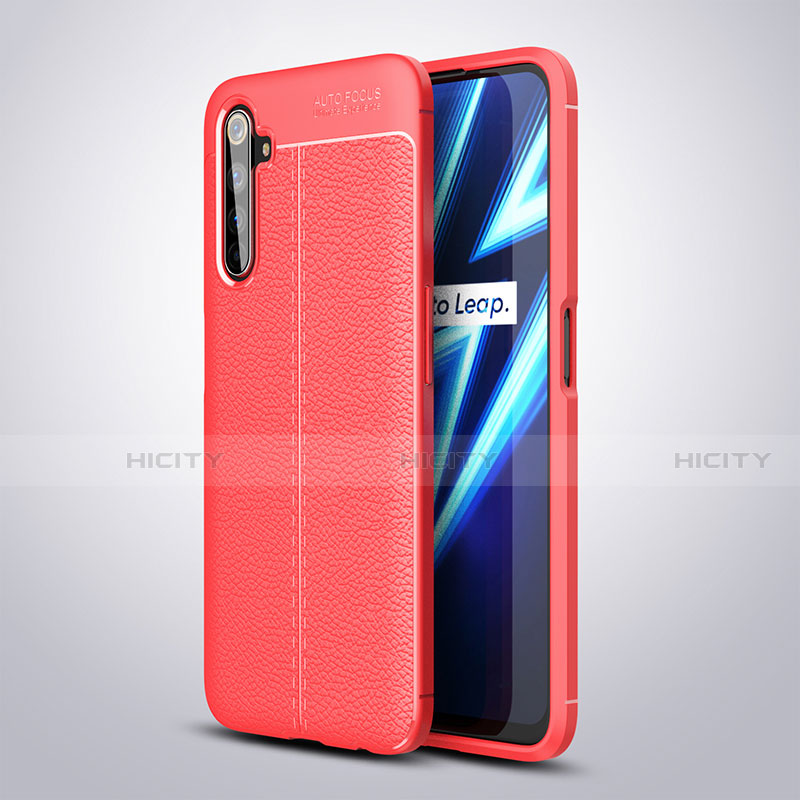 Coque Silicone Gel Motif Cuir Housse Etui pour Realme 6 Pro Rouge Plus