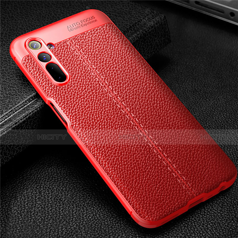 Coque Silicone Gel Motif Cuir Housse Etui pour Realme 6s Rouge Plus