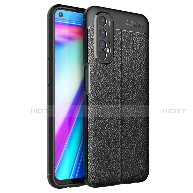 Coque Silicone Gel Motif Cuir Housse Etui pour Realme 7 Noir Plus