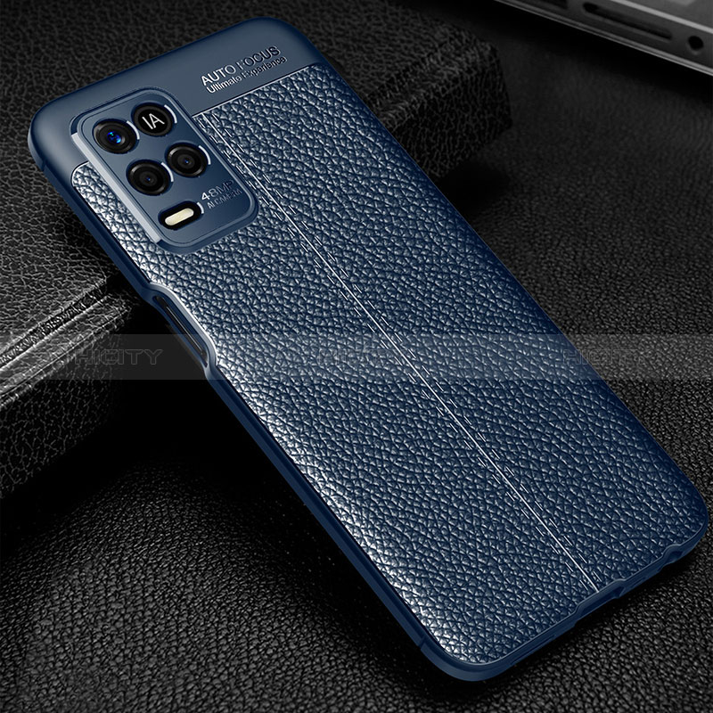 Coque Silicone Gel Motif Cuir Housse Etui pour Realme 8 5G Bleu Plus