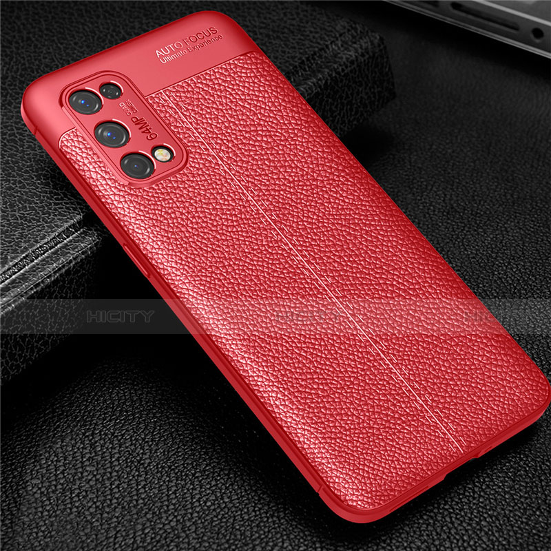 Coque Silicone Gel Motif Cuir Housse Etui pour Realme Q2 Pro 5G Rouge Plus