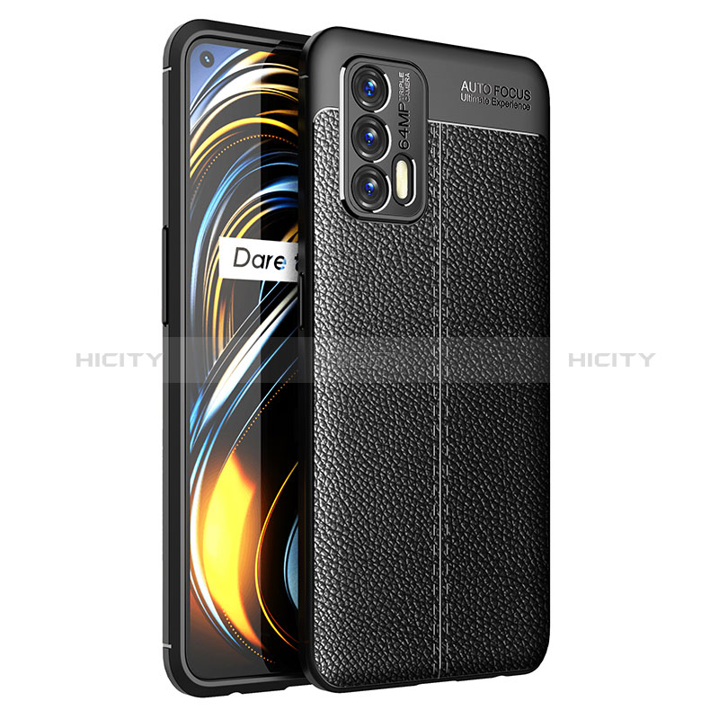 Coque Silicone Gel Motif Cuir Housse Etui pour Realme Q3 Pro 5G Noir Plus