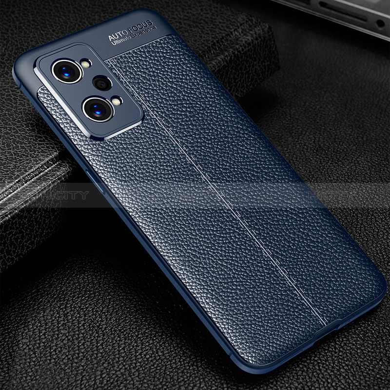 Coque Silicone Gel Motif Cuir Housse Etui pour Realme Q5 Pro 5G Bleu Plus