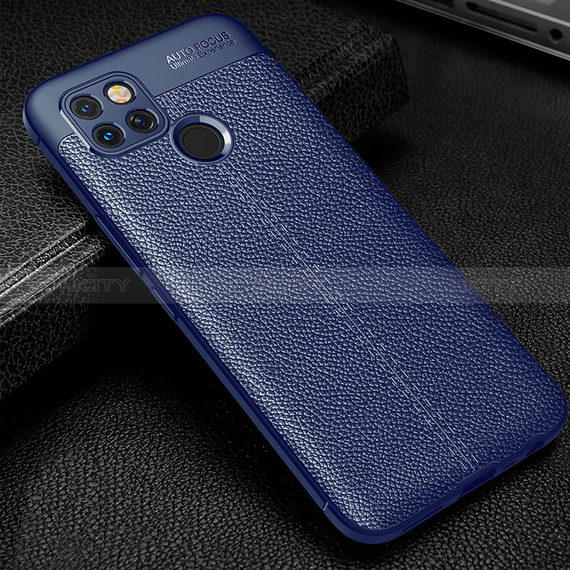 Coque Silicone Gel Motif Cuir Housse Etui pour Realme V3 5G Bleu Plus