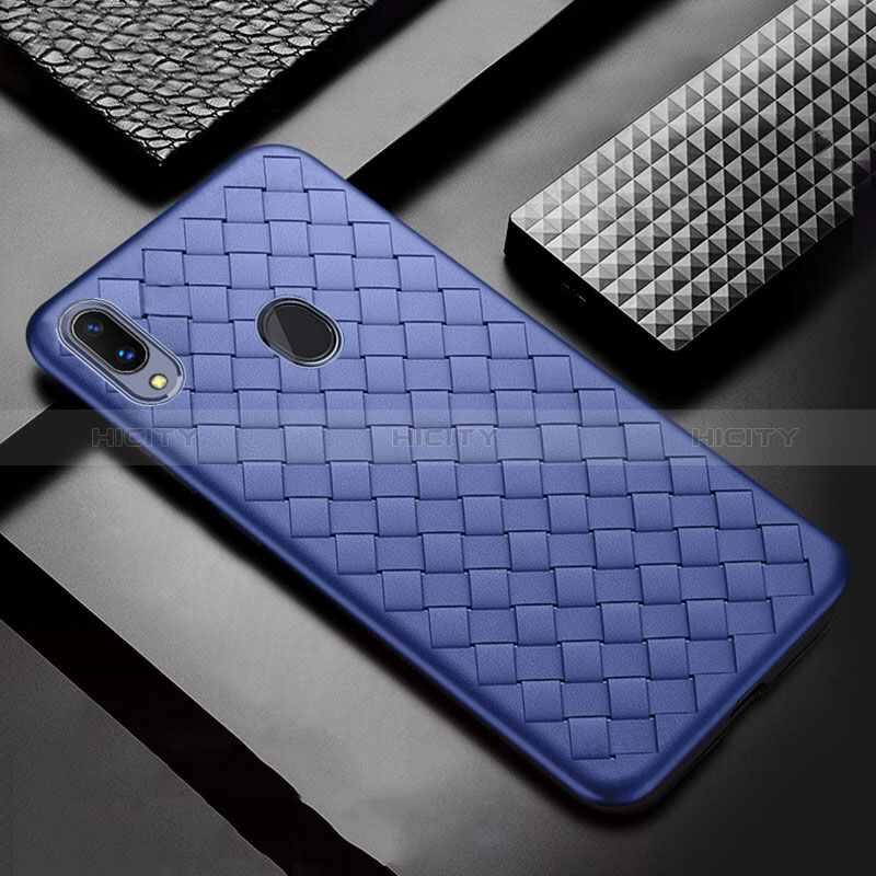 Coque Silicone Gel Motif Cuir Housse Etui pour Samsung Galaxy A20 Bleu Plus