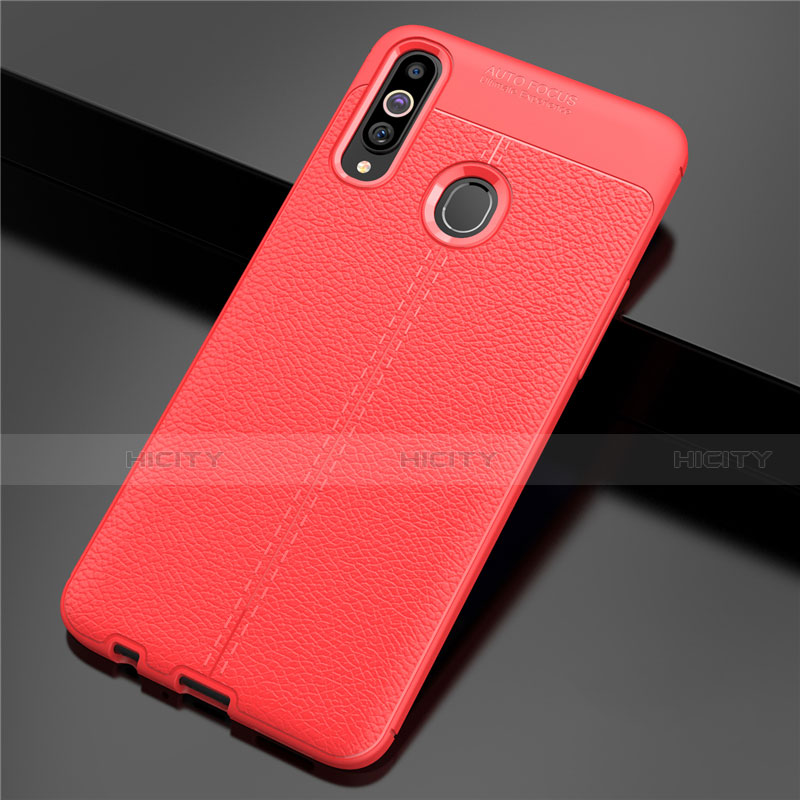 Coque Silicone Gel Motif Cuir Housse Etui pour Samsung Galaxy A20s Rouge Plus