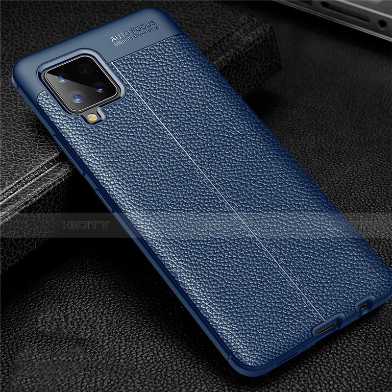 Coque Silicone Gel Motif Cuir Housse Etui pour Samsung Galaxy A42 5G Bleu Plus