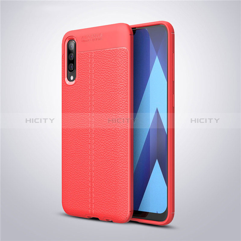 Coque Silicone Gel Motif Cuir Housse Etui pour Samsung Galaxy A50S Rouge Plus