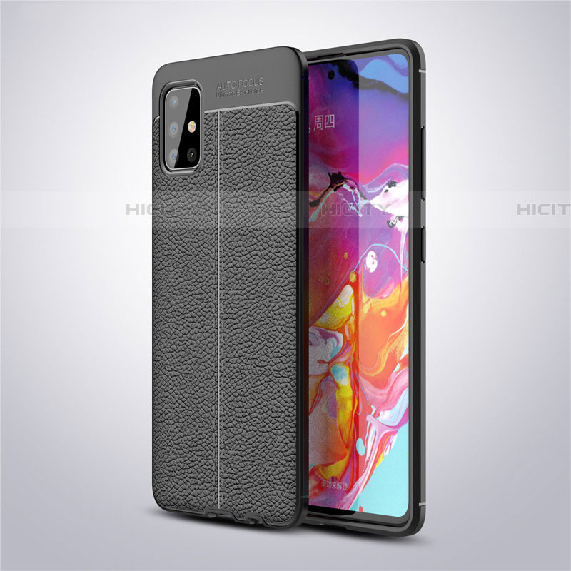 Coque Silicone Gel Motif Cuir Housse Etui pour Samsung Galaxy A51 5G Noir Plus