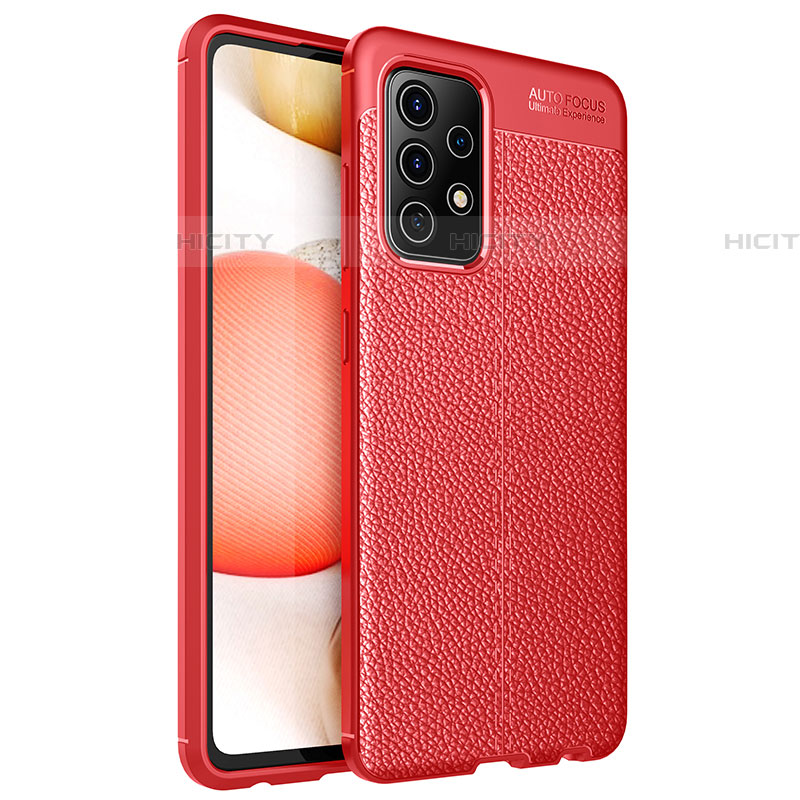 Coque Silicone Gel Motif Cuir Housse Etui pour Samsung Galaxy A52 5G Rouge Plus