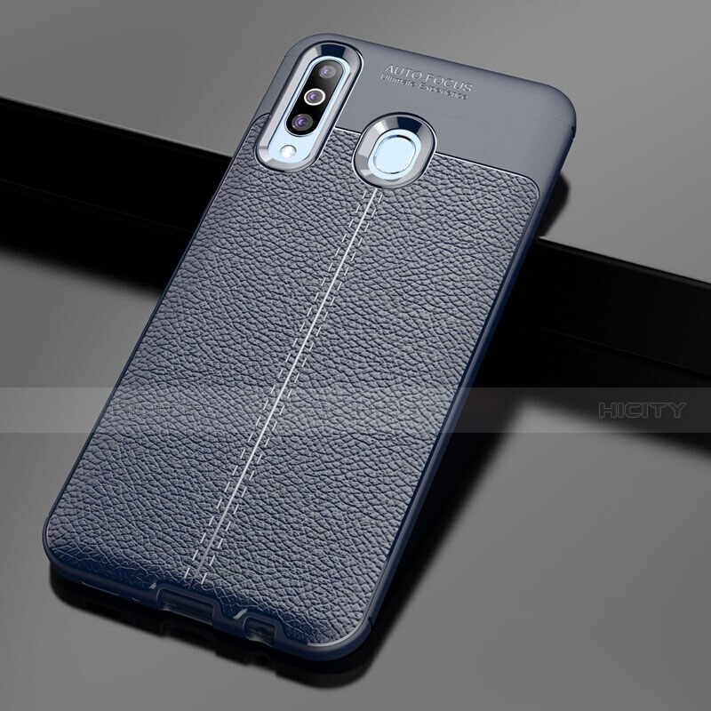 Coque Silicone Gel Motif Cuir Housse Etui pour Samsung Galaxy A60 Bleu Plus