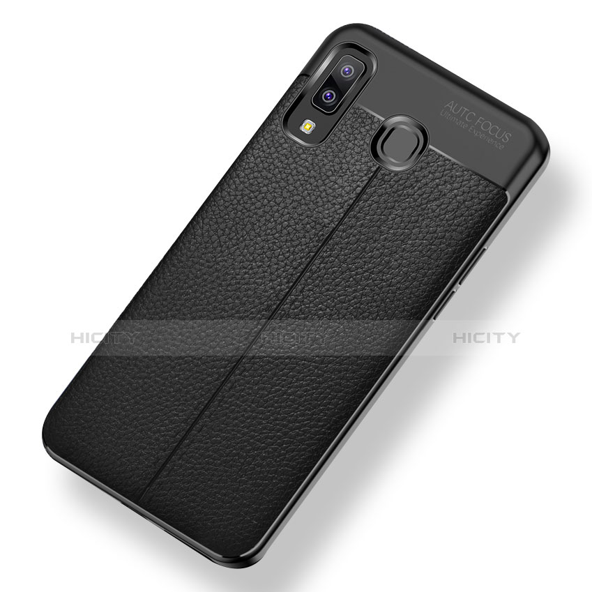 Coque Silicone Gel Motif Cuir Housse Etui pour Samsung Galaxy A8 Star Noir Plus