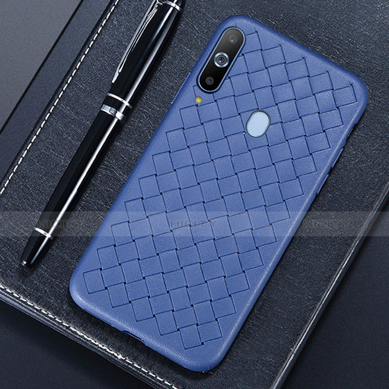 Coque Silicone Gel Motif Cuir Housse Etui pour Samsung Galaxy A8s SM-G8870 Bleu Plus