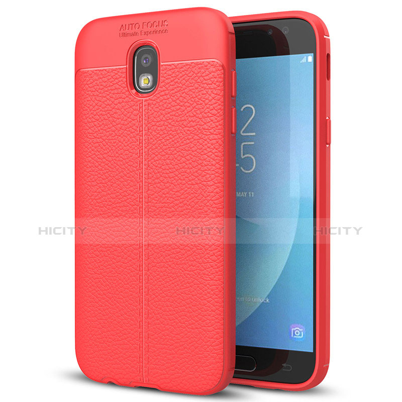 Coque Silicone Gel Motif Cuir Housse Etui pour Samsung Galaxy J7 (2017) Duos J730F Rouge Plus