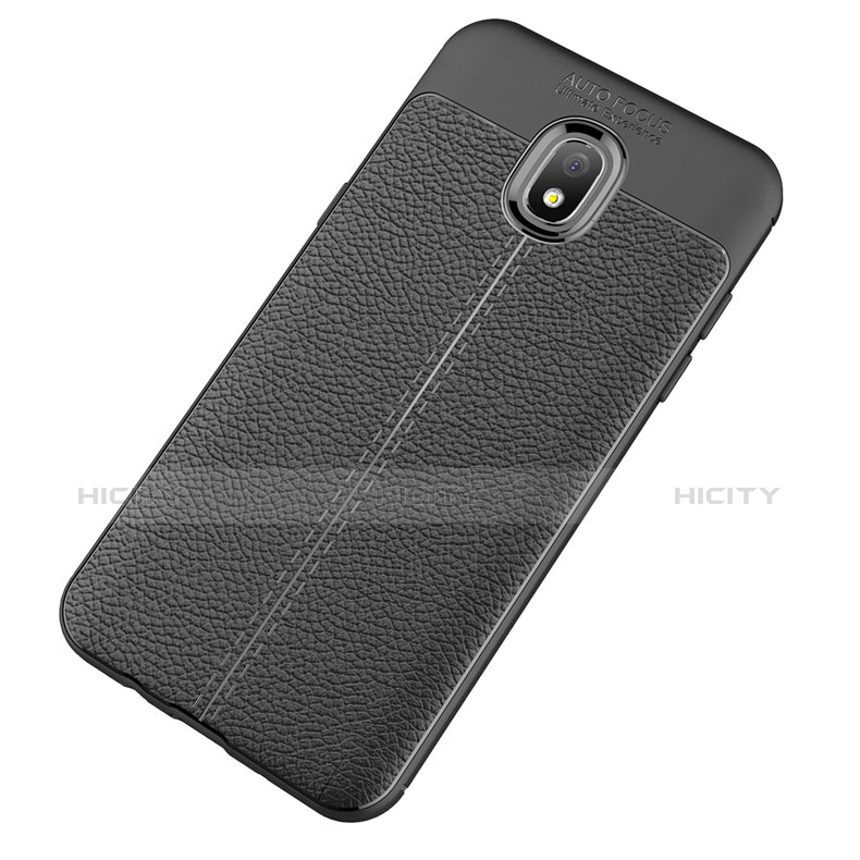 Coque Silicone Gel Motif Cuir Housse Etui pour Samsung Galaxy J7 (2018) J737 Noir Plus