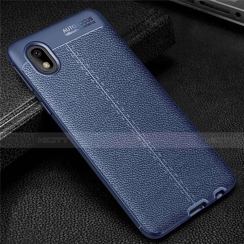 Coque Silicone Gel Motif Cuir Housse Etui pour Samsung Galaxy M01 Core Bleu Plus