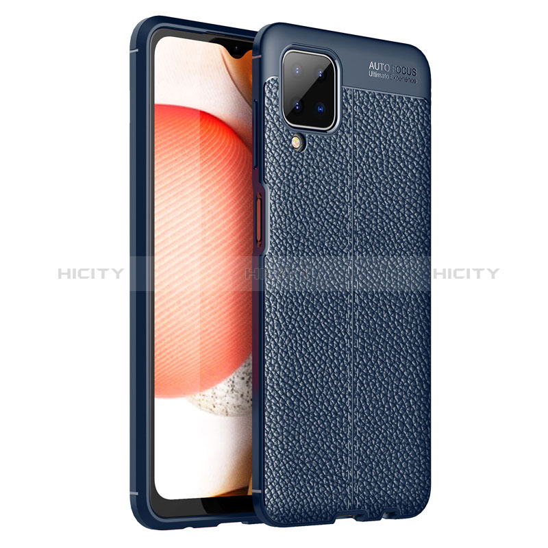 Coque Silicone Gel Motif Cuir Housse Etui pour Samsung Galaxy M12 Bleu Plus