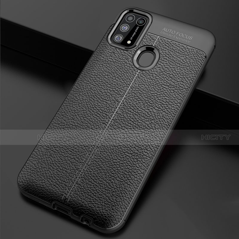 Coque Silicone Gel Motif Cuir Housse Etui pour Samsung Galaxy M21s Noir Plus