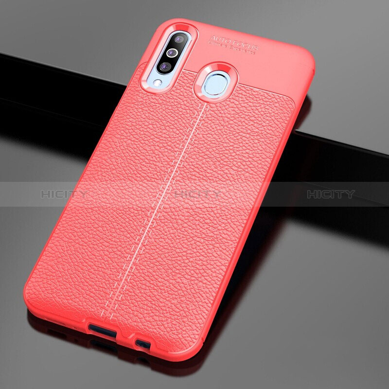 Coque Silicone Gel Motif Cuir Housse Etui pour Samsung Galaxy M40 Rouge Plus