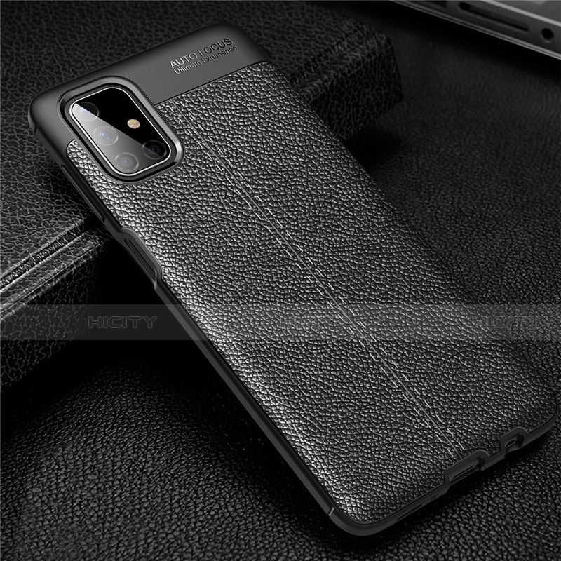 Coque Silicone Gel Motif Cuir Housse Etui pour Samsung Galaxy M51 Noir Plus