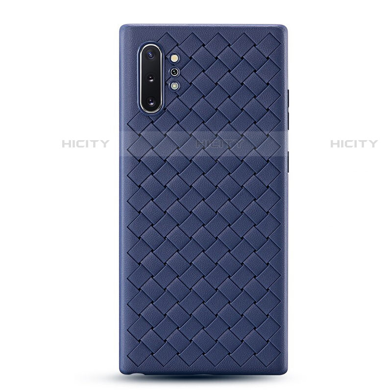 Coque Silicone Gel Motif Cuir Housse Etui pour Samsung Galaxy Note 10 Plus 5G Bleu Plus