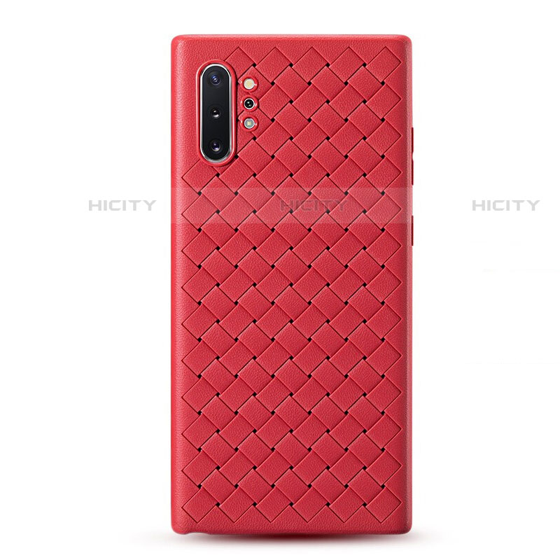 Coque Silicone Gel Motif Cuir Housse Etui pour Samsung Galaxy Note 10 Plus 5G Rouge Plus