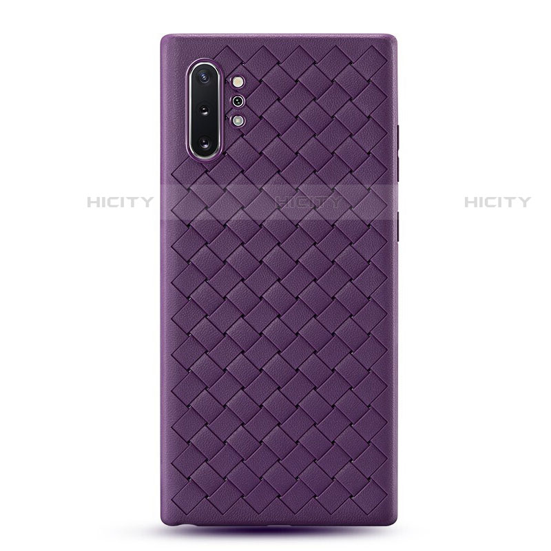 Coque Silicone Gel Motif Cuir Housse Etui pour Samsung Galaxy Note 10 Plus 5G Violet Plus