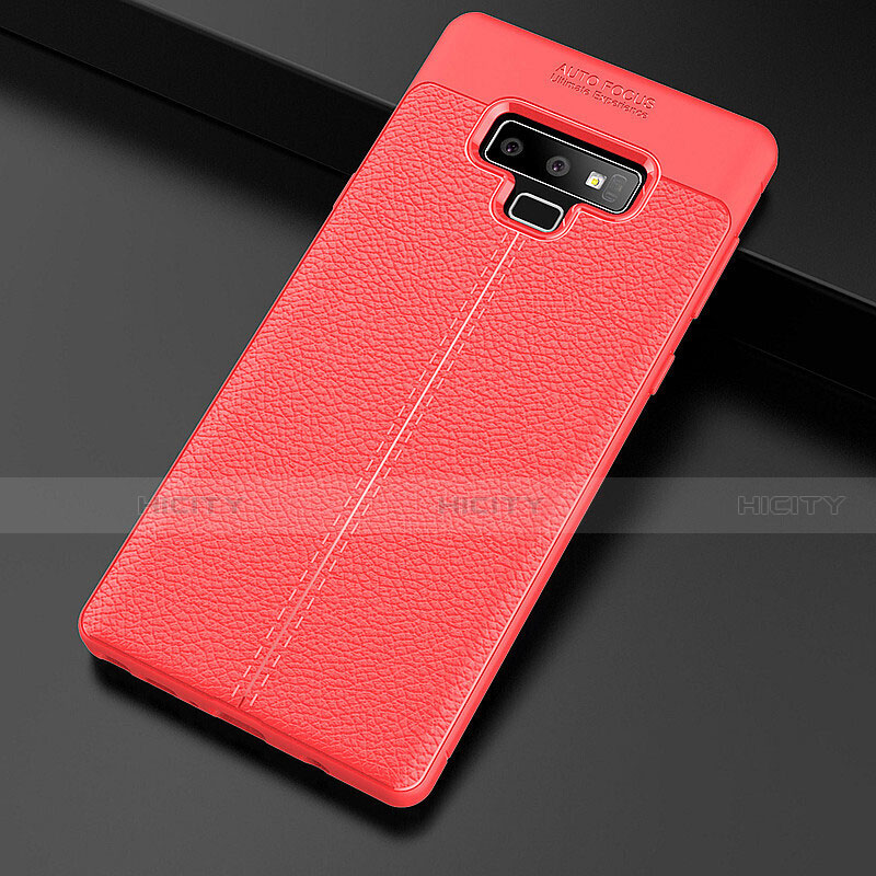 Coque Silicone Gel Motif Cuir Housse Etui pour Samsung Galaxy Note 9 Rouge Plus