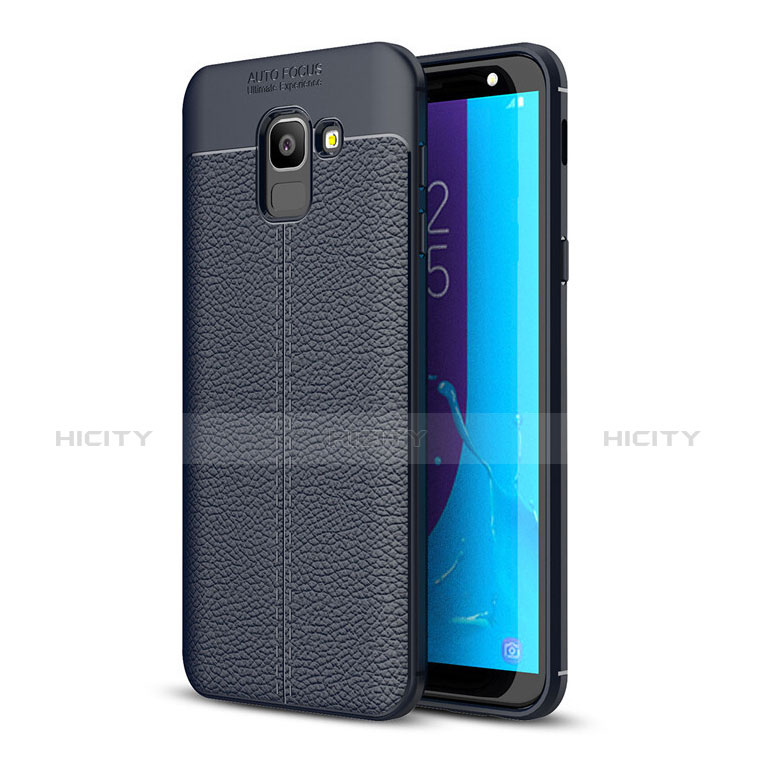 Coque Silicone Gel Motif Cuir Housse Etui pour Samsung Galaxy On6 (2018) J600F J600G Bleu Plus