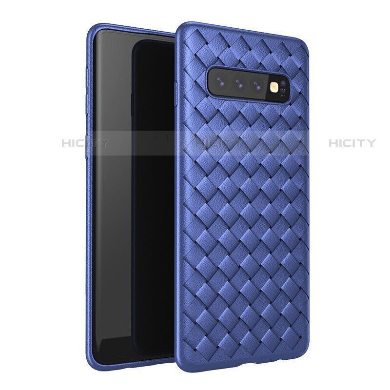 Coque Silicone Gel Motif Cuir Housse Etui pour Samsung Galaxy S10 5G Bleu Plus