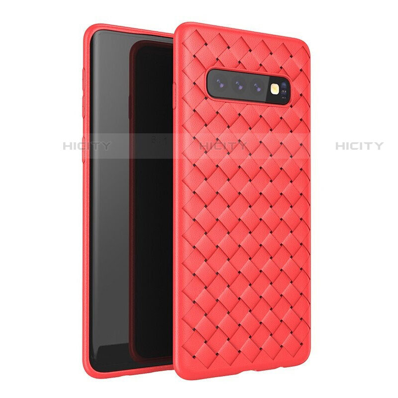 Coque Silicone Gel Motif Cuir Housse Etui pour Samsung Galaxy S10 5G Rouge Plus